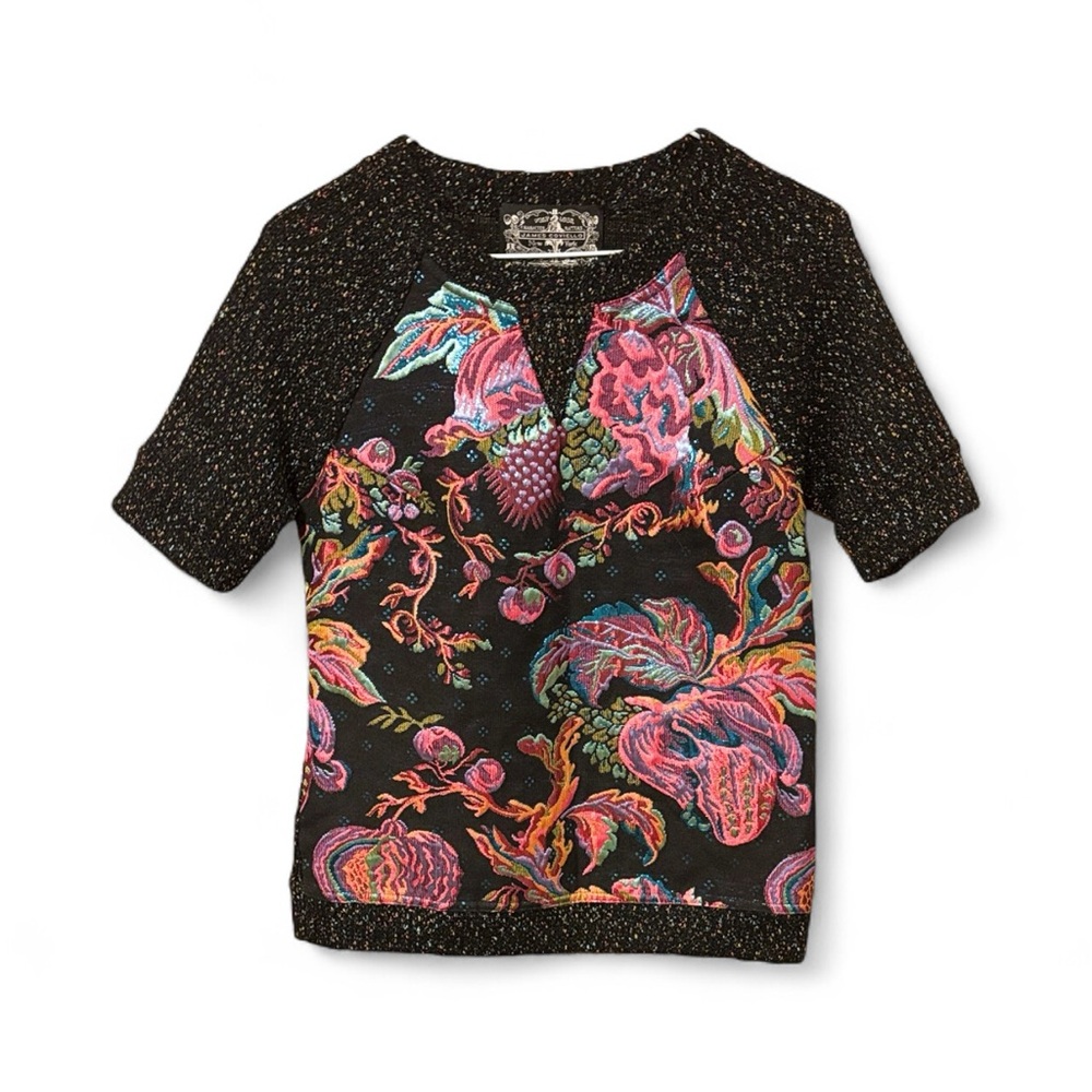 C075 - Anthropologie James Coviello Metallic Brocade Sliced Sweater